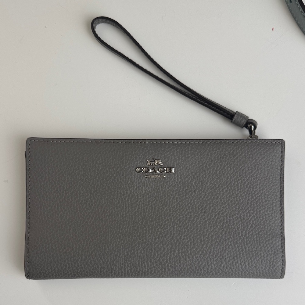 Coach Charcoal Leather Wristlet